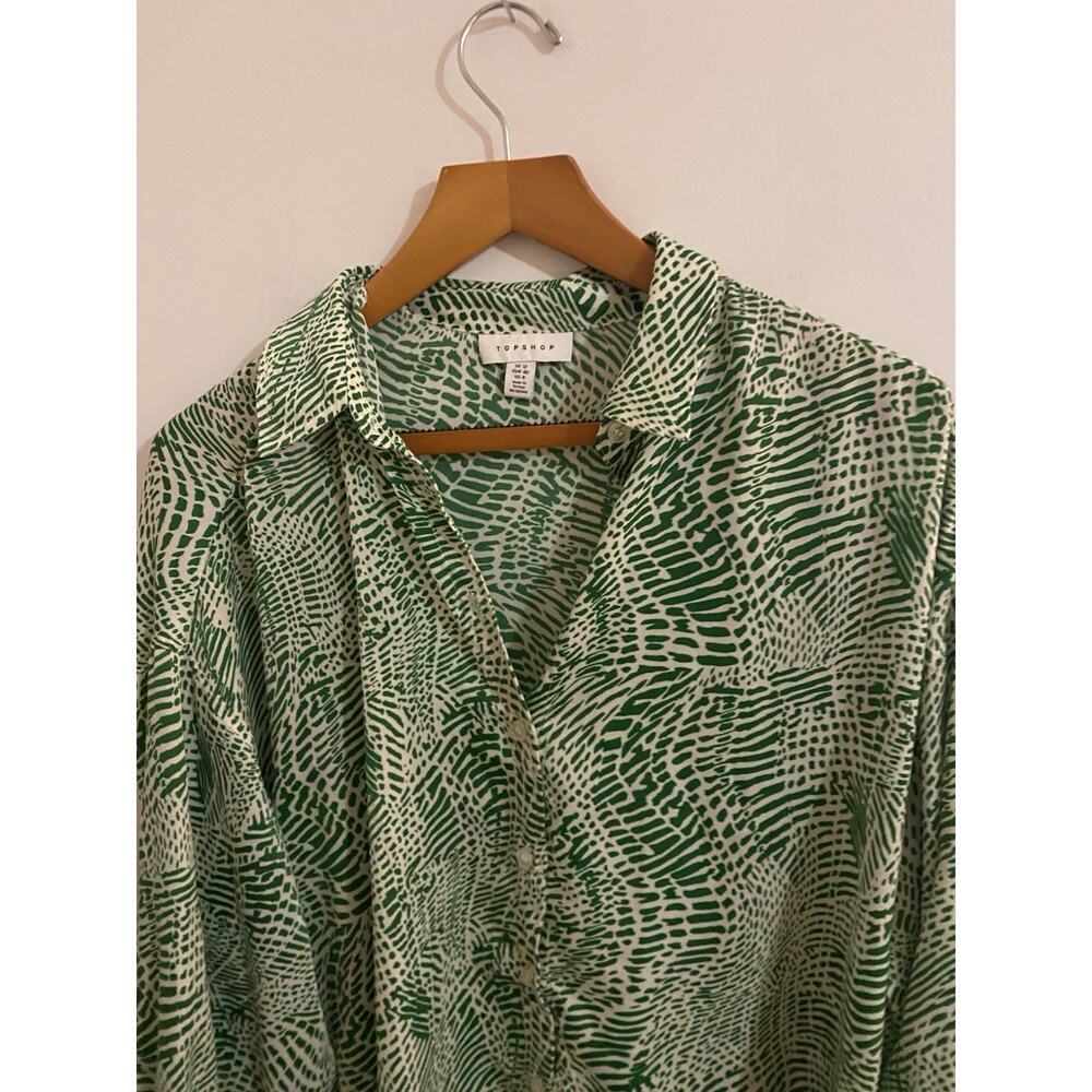 Topshop Green Printed Blouse Size 8 - Picture 2 of 6